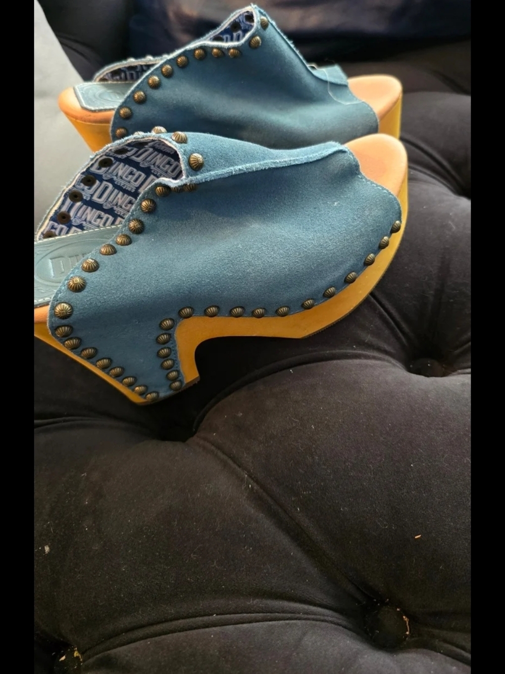 dingo Teal Suede Studded Slip-On Mules